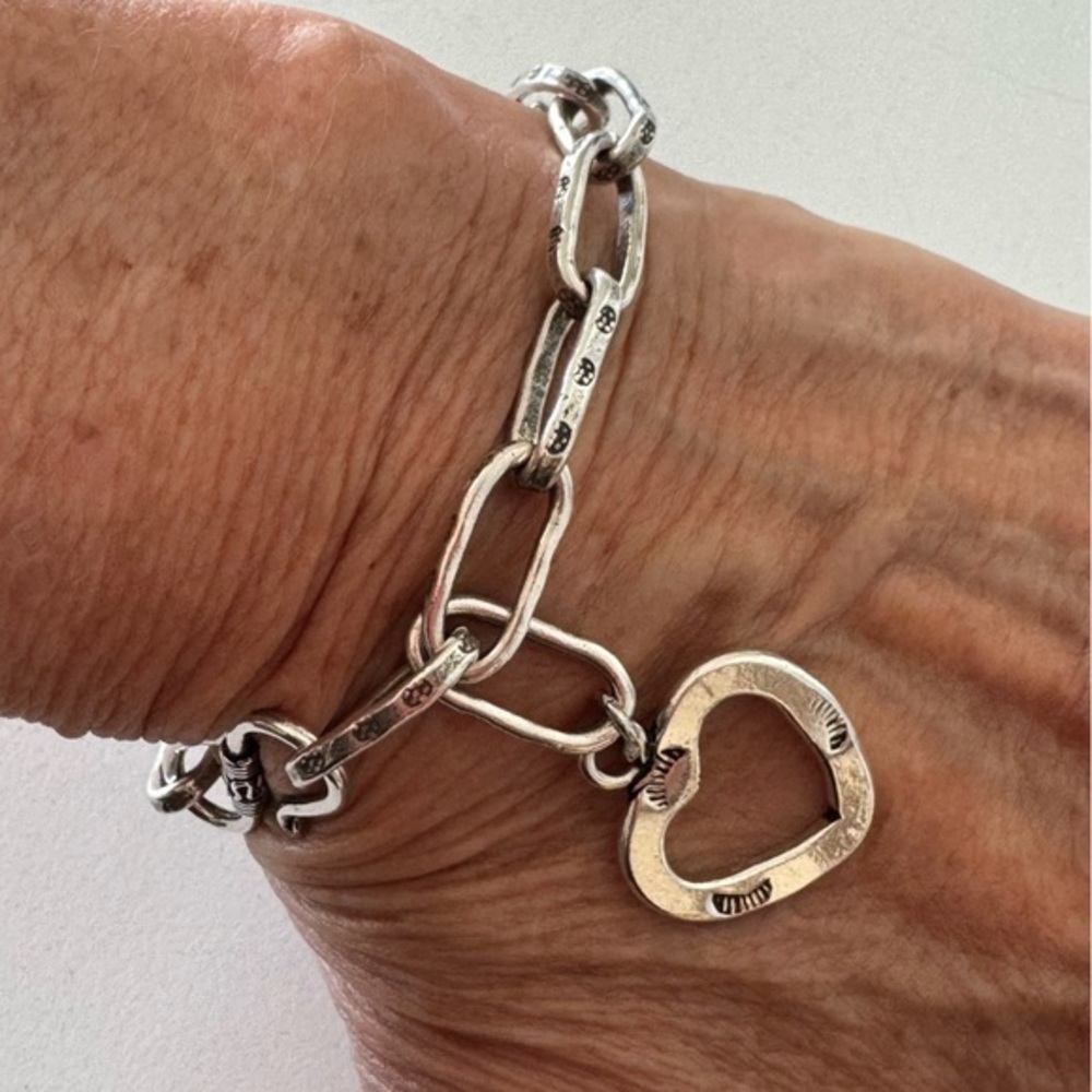 Sundance 925 Sterling Silver Metal Chain Link Heavy Bracelet with Heart C…
